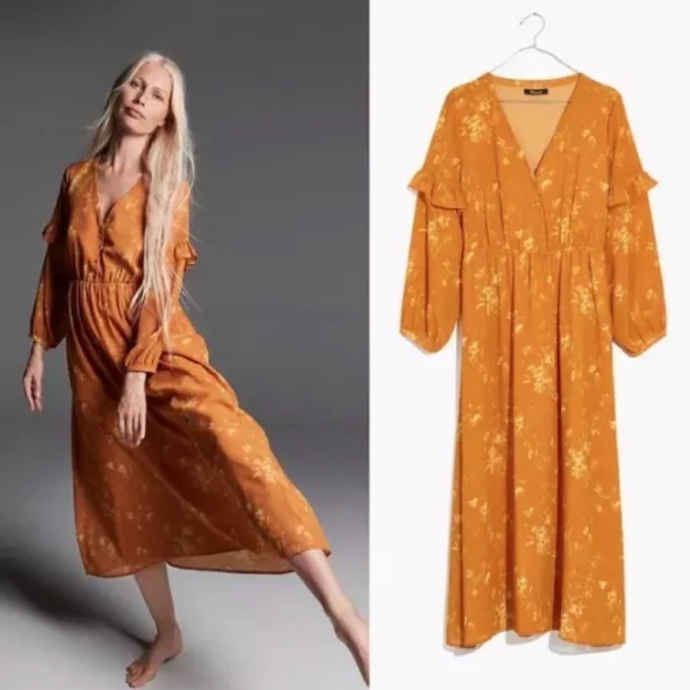 NEW Madewell Ruffle-Sleeve Button Dress Botanical